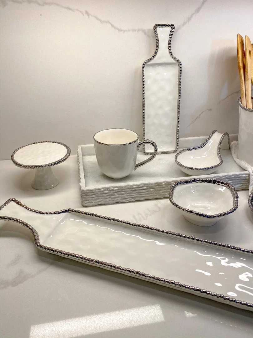Inspire Me! Home Decor Long Silver And White Beaded Tray 4 Inspire Me! Home Decor Long Silver And White Beaded Tray