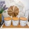 Inspire Me! Home Decor (Set Of 3) Metallic Gold Marble Print Spice Jars With Spoons And Wooden Lid With Tray 2 Inspire Me! Home Decor (Set Of 3) Metallic Gold Marble Print Spice Jars With Spoons And Wooden Lid With Tray