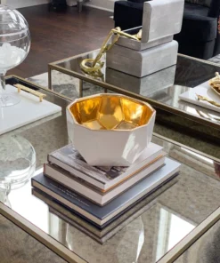 Inspire Me! Home Decor White Geometric Bowl With Gold Metallic Center