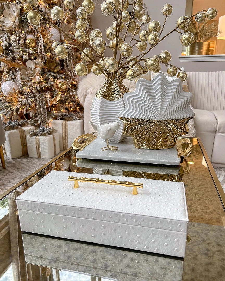 Inspire Me! Home Decor White Faux Leather Lidded Box With Gold Handle 5 Inspire Me! Home Decor White Faux Leather Lidded Box With Gold Handle