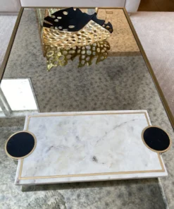 Inspire Me! Home Decor Marble Footed Tray W/ Black Circles