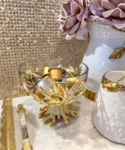 Inspire Me! Home Decor Glass Bowl On Gold Metal Branch Base With Lid 8 Inspire Me! Home Decor Glass Bowl On Gold Metal Branch Base With Lid