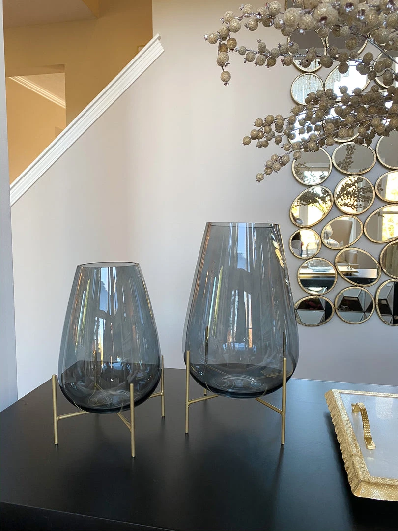 Inspire Me! Home Decor Smoke Grey Glass Planter On Gold Stand (2 Sizes) 6 Inspire Me! Home Decor Smoke Grey Glass Planter On Gold Stand (2 Sizes)