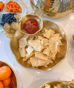 Inspire Me! Home Decor Two Tier Chip And Dip Gold Floral Bowl 11 Inspire Me! Home Decor Two Tier Chip And Dip Gold Floral Bowl