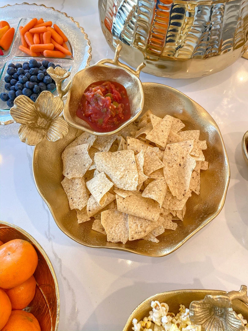 Inspire Me! Home Decor Two Tier Chip And Dip Gold Floral Bowl 7 Inspire Me! Home Decor Two Tier Chip And Dip Gold Floral Bowl