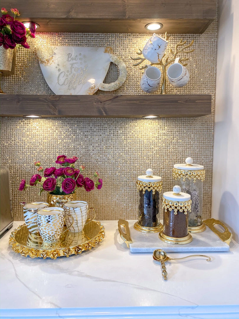 Inspire Me! Home Decor Gold Beaded Canisters W/ Marble Lid (3 Sizes) 8 Inspire Me! Home Decor Gold Beaded Canisters W/ Marble Lid (3 Sizes)