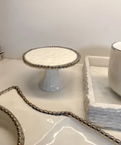 Inspire Me! Home Decor Silver And White Beaded Mini Cupcake Stand/Candle Holder