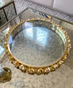 Inspire Me! Home Decor Round Glass Tray With Gold Floral Edge