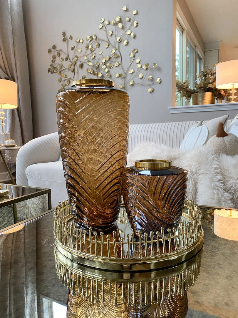 Inspire Me! Home Decor Amber Textured Vase With Gold Rim (2 Sizes) 3 Inspire Me! Home Decor Amber Textured Vase With Gold Rim (2 Sizes)