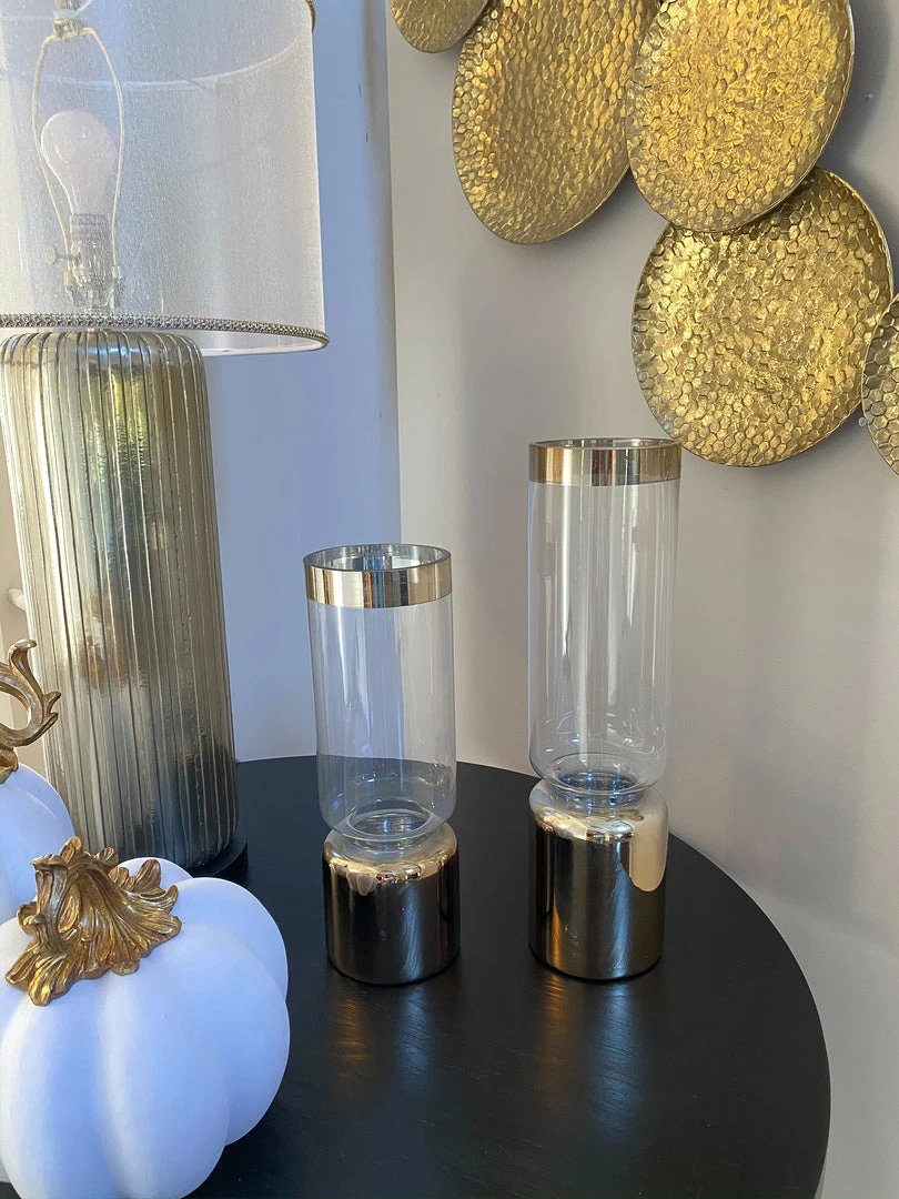 Inspire Me! Home Decor Glass Vase With Gold Rim And Base (2 Sizes) 4 Inspire Me! Home Decor Glass Vase With Gold Rim And Base (2 Sizes)