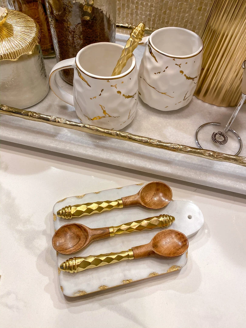 Inspire Me! Home Decor Gold Hammered Handle Wooden Tea Spoon (Set Of 4) 3 Inspire Me! Home Decor Gold Hammered Handle Wooden Tea Spoon (Set Of 4)