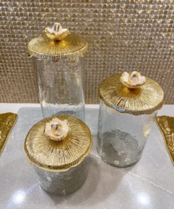 Inspire Me! Home Decor Glass Canister With Metal Floral Lid (3 Sizes) (2 Colors) 15 Inspire Me! Home Decor Glass Canister With Metal Floral Lid (3 Sizes) (2 Colors)