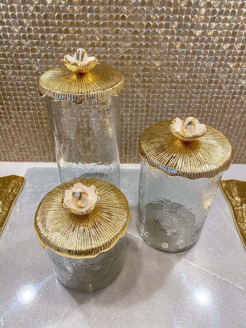 Inspire Me! Home Decor Glass Canister With Metal Floral Lid (3 Sizes) (2 Colors) 8 Inspire Me! Home Decor Glass Canister With Metal Floral Lid (3 Sizes) (2 Colors)