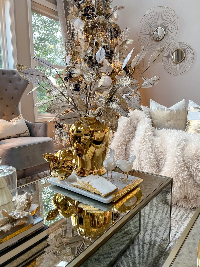 Inspire Me! Home Decor Floral Stems Gold And White Leaf Stem With Bead Detail 6 Inspire Me! Home Decor Floral Stems Gold And White Leaf Stem With Bead Detail