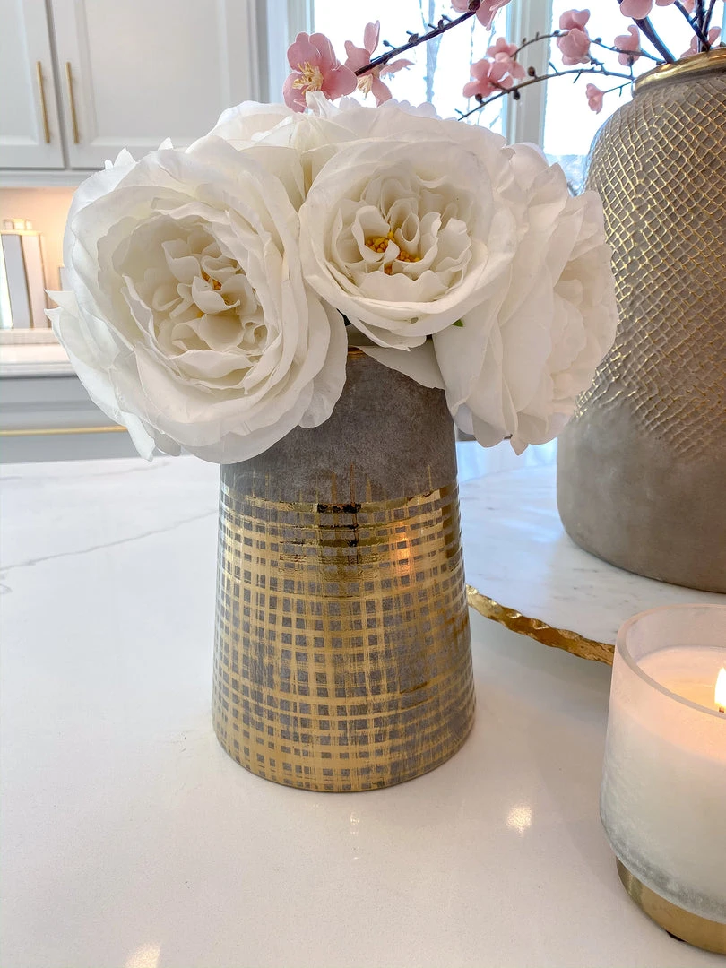 Inspire Me! Home Decor Grey Tapered Vase W/ Gold Design 3 Inspire Me! Home Decor Grey Tapered Vase W/ Gold Design