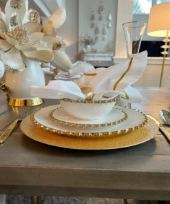 Inspire Me! Home Decor White And Gold Beaded Dinner Set