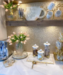 Inspire Me! Home Decor Gold Or Silver Metal Floral Glass Canisters With Marble Lid-With Metal Rim (3 Sizes) (2 Colors) 35 Inspire Me! Home Decor Gold Or Silver Metal Floral Glass Canisters With Marble Lid-With Metal Rim (3 Sizes) (2 Colors)