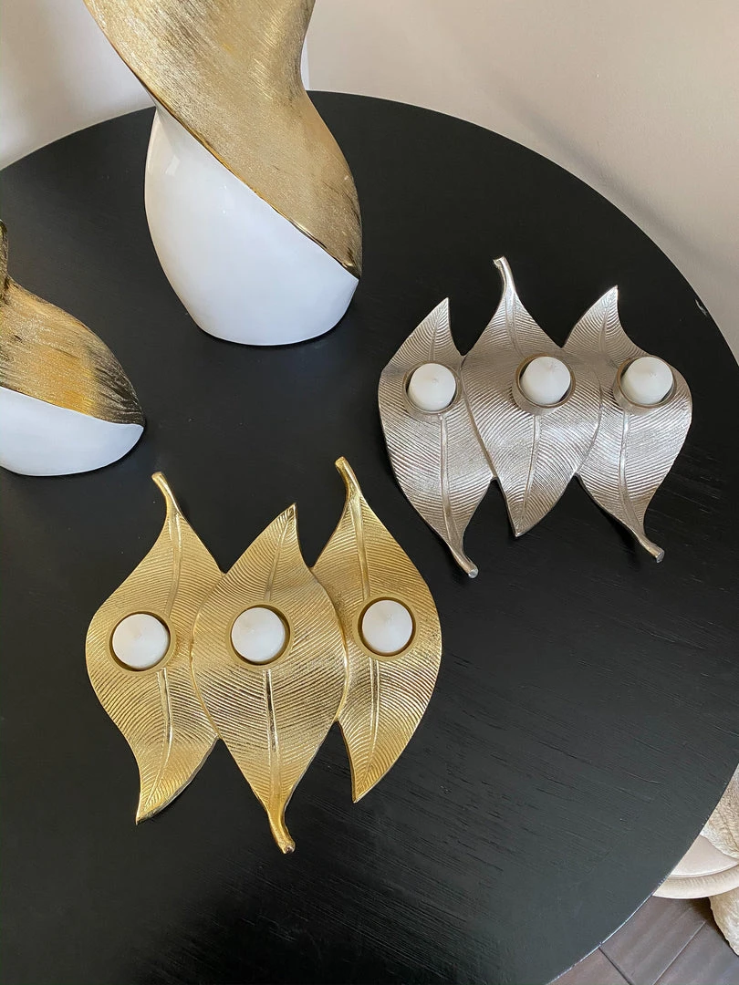 Inspire Me! Home Decor Silver Triple Leaf Tea Light Holder 4 Inspire Me! Home Decor Silver Triple Leaf Tea Light Holder