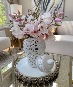 Inspire Me! Home Decor Round Marble Tray With Silver Floral Edge 16 Inspire Me! Home Decor Round Marble Tray With Silver Floral Edge