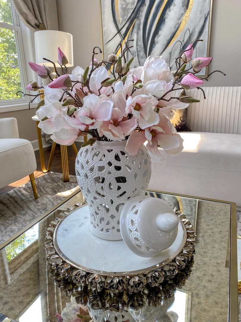 Inspire Me! Home Decor Round Marble Tray With Silver Floral Edge 8 Inspire Me! Home Decor Round Marble Tray With Silver Floral Edge