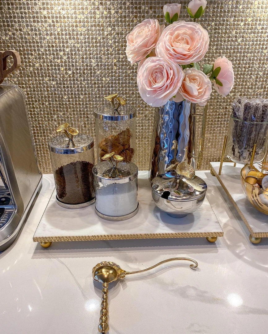 Inspire Me! Home Decor Silver And Gold Flower Top Canister (3 Sizes) 6 Inspire Me! Home Decor Silver And Gold Flower Top Canister (3 Sizes)