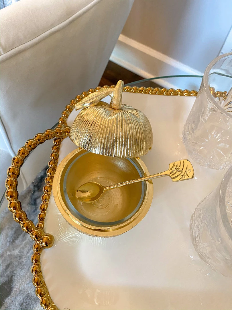 Inspire Me! Home Decor Gold Apple Honey Jar With Spoon 5 Inspire Me! Home Decor Gold Apple Honey Jar With Spoon