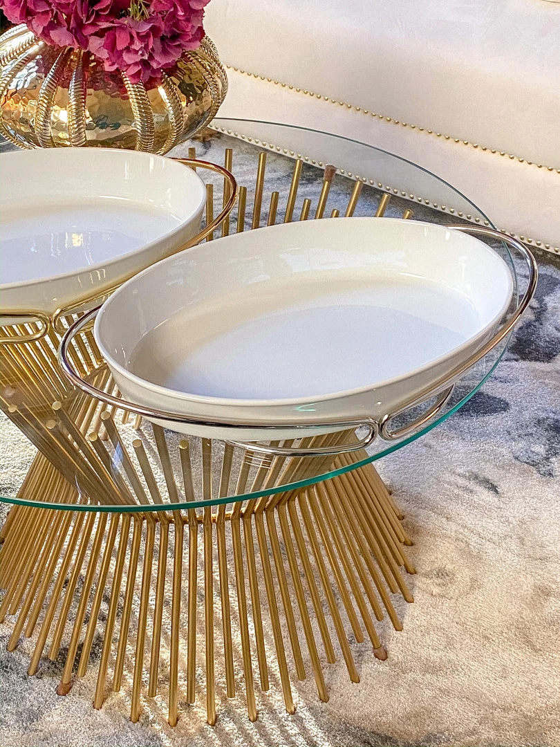 Inspire Me! Home Decor Oval Porcelain Serveware With Metal Base (2 Colors) 8 Inspire Me! Home Decor Oval Porcelain Serveware With Metal Base (2 Colors)