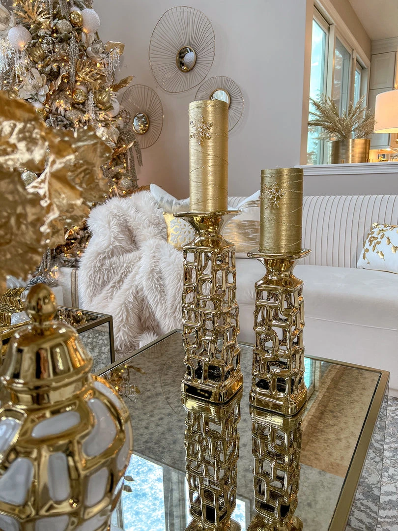 Inspire Me! Home Decor Gold Candle Holder With Dimensional Cut Out Design (2 Sizes) 8 Inspire Me! Home Decor Gold Candle Holder With Dimensional Cut Out Design (2 Sizes)