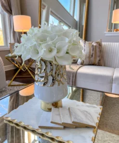 Inspire Me! Home Decor White Ceramic Vases With Gold Circle Design