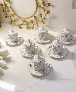 Inspire Me! Home Decor Gold Marbled Hexagon Espresso Tea Set Of 6