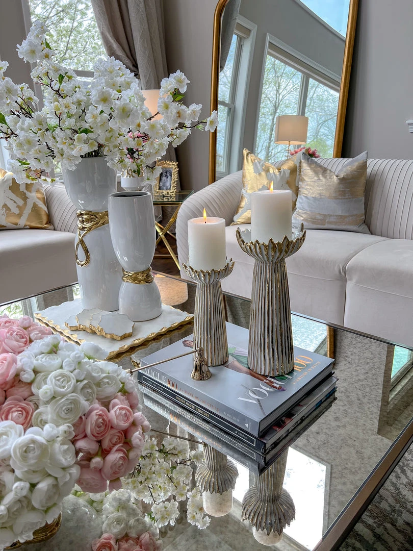 Inspire Me! Home Decor White & Gold Ceramic Candle Holder (2 Sizes) 3 Inspire Me! Home Decor White & Gold Ceramic Candle Holder (2 Sizes)