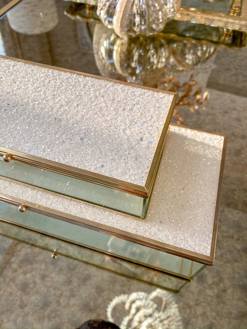 Inspire Me! Home Decor Glass Box Set With White Glitter Top (Set Of 2) 4 Inspire Me! Home Decor Glass Box Set With White Glitter Top (Set Of 2)