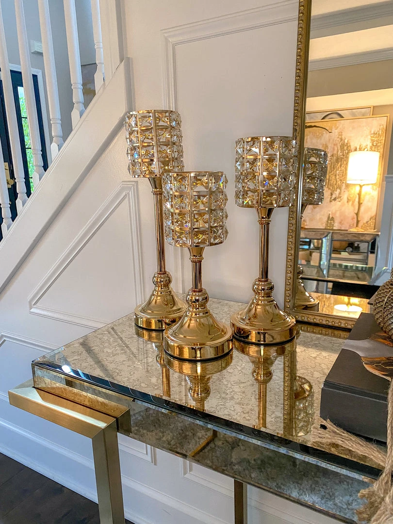 Inspire Me! Home Decor Gold Crystal Candleholders (Set Of 3) 3 Inspire Me! Home Decor Gold Crystal Candleholders (Set Of 3)