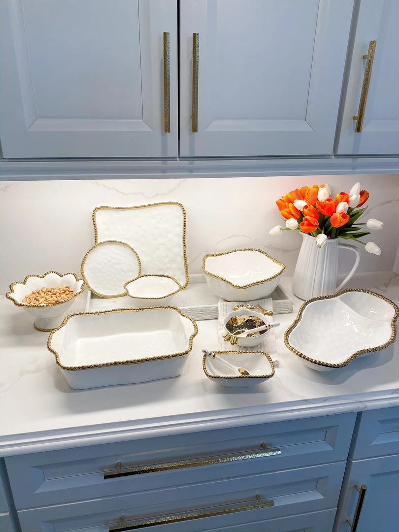 Inspire Me! Home Decor Gold And White Beaded Pedestal Bowl 5 Inspire Me! Home Decor Gold And White Beaded Pedestal Bowl