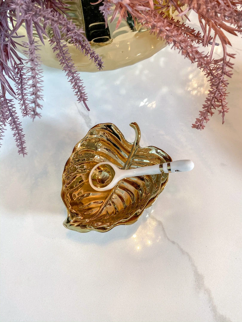 Inspire Me! Home Decor Gold Leaf Snack Bowl And Spoon Set 3 Inspire Me! Home Decor Gold Leaf Snack Bowl And Spoon Set