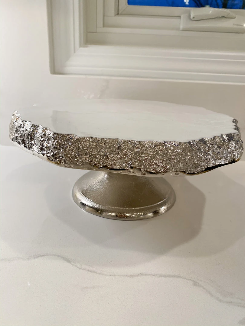Inspire Me! Home Decor White Enameled Cake Stand With Metallic Edge (2 Colors) KITCHEN 9 Inspire Me! Home Decor White Enameled Cake Stand With Metallic Edge (2 Colors) KITCHEN