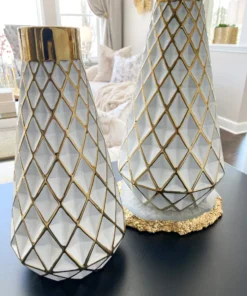 Inspire Me! Home Decor Gold And White Lattice Tapered Vase (2 Sizes)