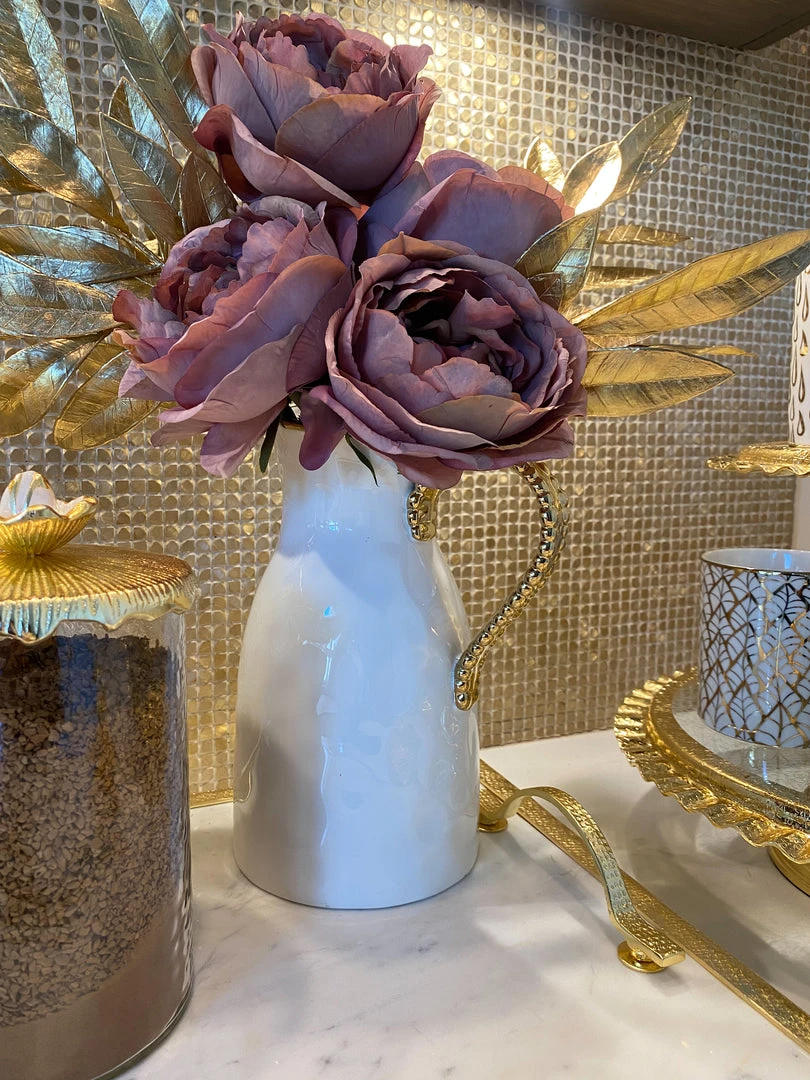 Inspire Me! Home Decor White Porcelain Pitcher With Gold Beaded Handle 3 Inspire Me! Home Decor White Porcelain Pitcher With Gold Beaded Handle