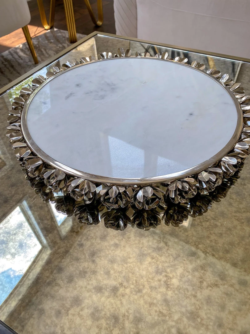 Inspire Me! Home Decor Round Marble Tray With Silver Floral Edge 9 Inspire Me! Home Decor Round Marble Tray With Silver Floral Edge