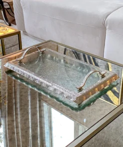 Inspire Me! Home Decor Glass Rectangle Tray With Silver Handles And Ruffled Edge