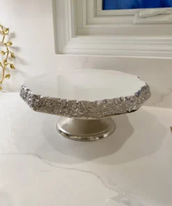 Inspire Me! Home Decor White Enameled Cake Stand With Metallic Edge (2 Colors) KITCHEN 19 Inspire Me! Home Decor White Enameled Cake Stand With Metallic Edge (2 Colors) KITCHEN