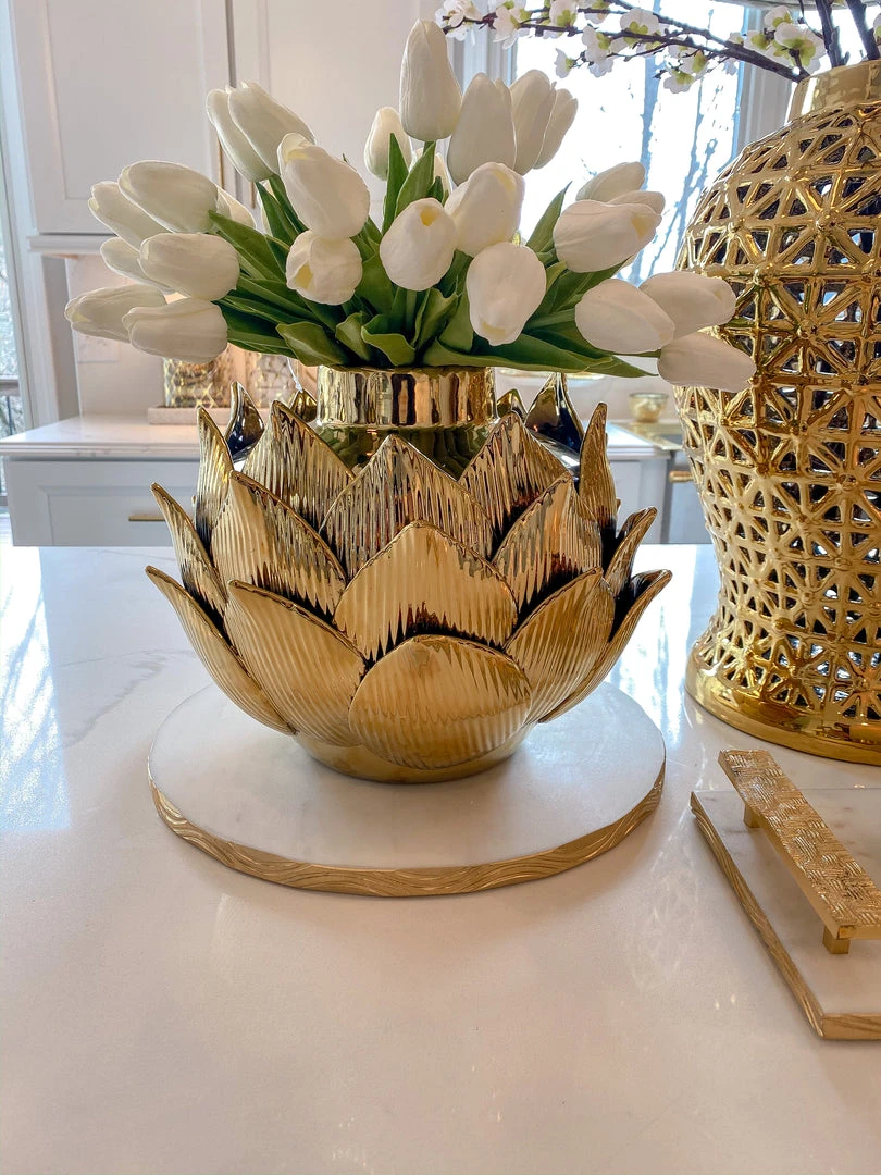 Inspire Me! Home Decor Gold Edged Round Marble Tray 4 Inspire Me! Home Decor Gold Edged Round Marble Tray