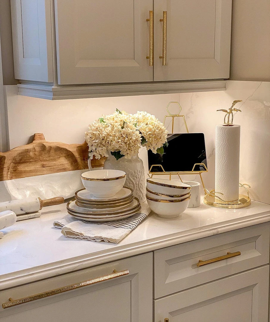 Inspire Me! Home Decor White And Gold Rimmed Porcelain Dinner Set ( 12 Piece Set ) 4 Inspire Me! Home Decor White And Gold Rimmed Porcelain Dinner Set ( 12 Piece Set )