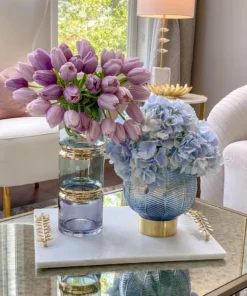 Inspire Me! Home Decor Blue Textured Round Vase With Gold Base