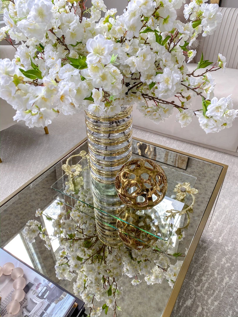 Inspire Me! Home Decor Gold Floral Crystal Handled Glass Tray 5 Inspire Me! Home Decor Gold Floral Crystal Handled Glass Tray