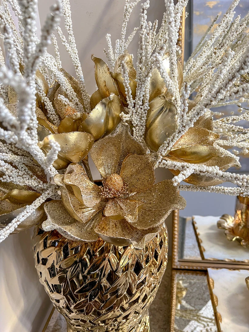 Inspire Me! Home Decor Gold Glittered Magnolia Stem 3 Inspire Me! Home Decor Gold Glittered Magnolia Stem