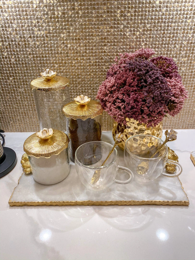 Inspire Me! Home Decor Glass Canister With Metal Floral Lid (3 Sizes) (2 Colors) 3 Inspire Me! Home Decor Glass Canister With Metal Floral Lid (3 Sizes) (2 Colors)