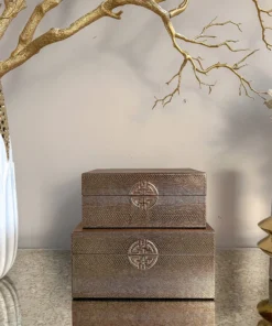 Inspire Me! Home Decor Bronze/Gold Faux Leather Boxes (Set Of 2)