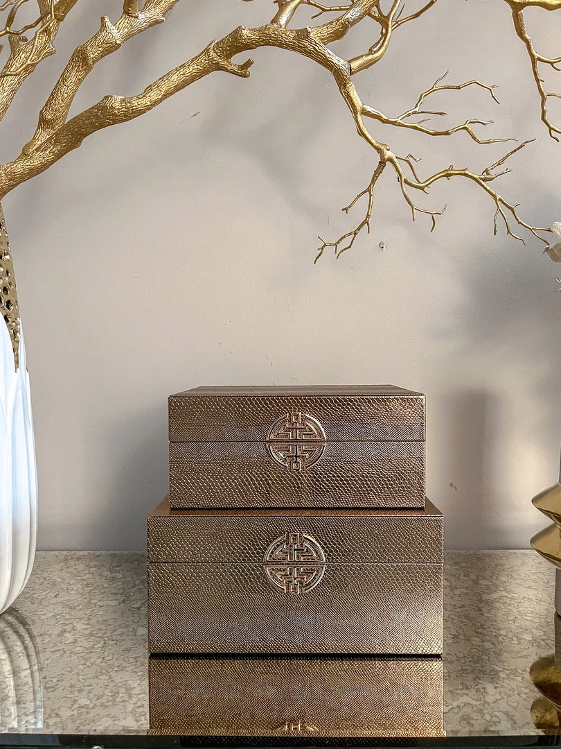 Inspire Me! Home Decor Bronze/Gold Faux Leather Boxes (Set Of 2) 3 Inspire Me! Home Decor Bronze/Gold Faux Leather Boxes (Set Of 2)