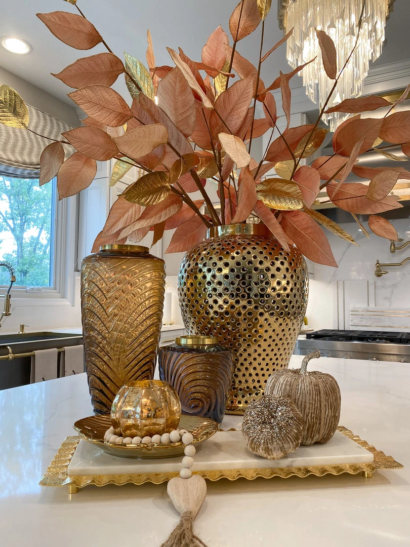 Inspire Me! Home Decor Amber Textured Vase With Gold Rim (2 Sizes) 4 Inspire Me! Home Decor Amber Textured Vase With Gold Rim (2 Sizes)